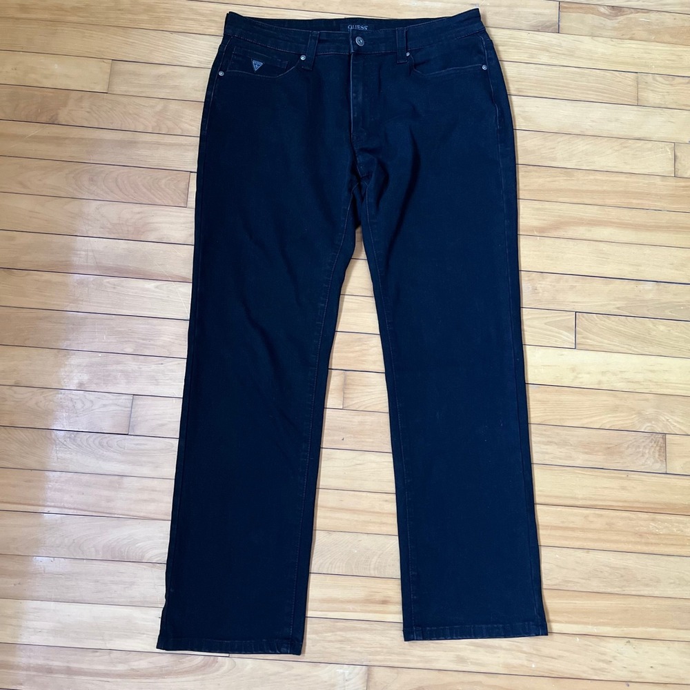 Guess Desmond Tapered Mens Black Jeans Denim Pants 34x32 Logo Pocket